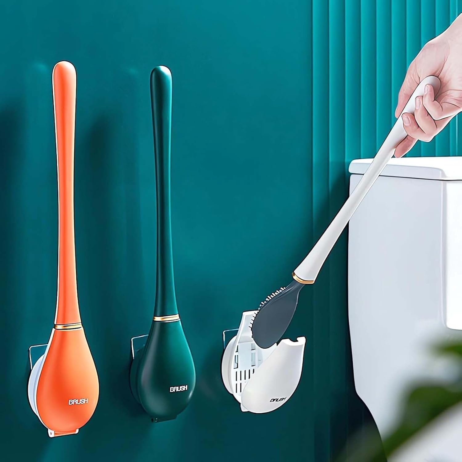 Flexible Silicone Toilet Brush with Wall Mount Holder Green