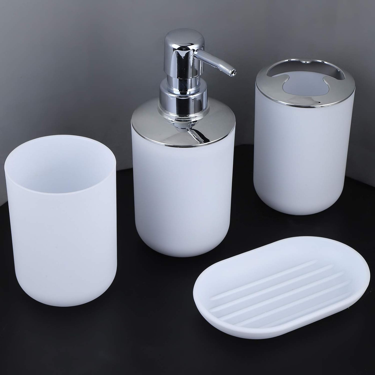4pcs Modern Bathroom Accessories Set with Soap Dispenser and Storage Cups
