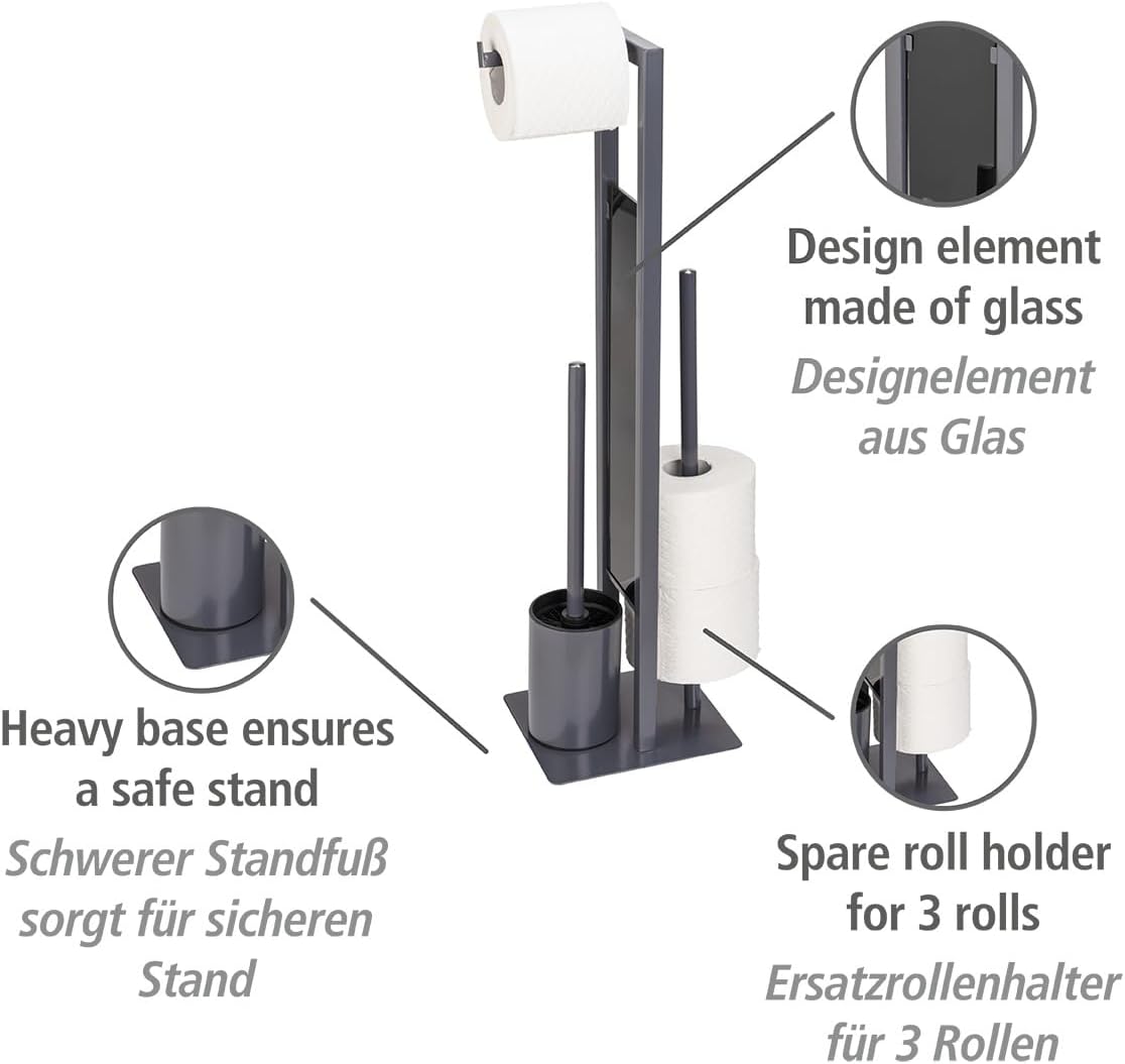 WENKO Rivalta Standing Toilet Set with Brush Paper Holder Grey
