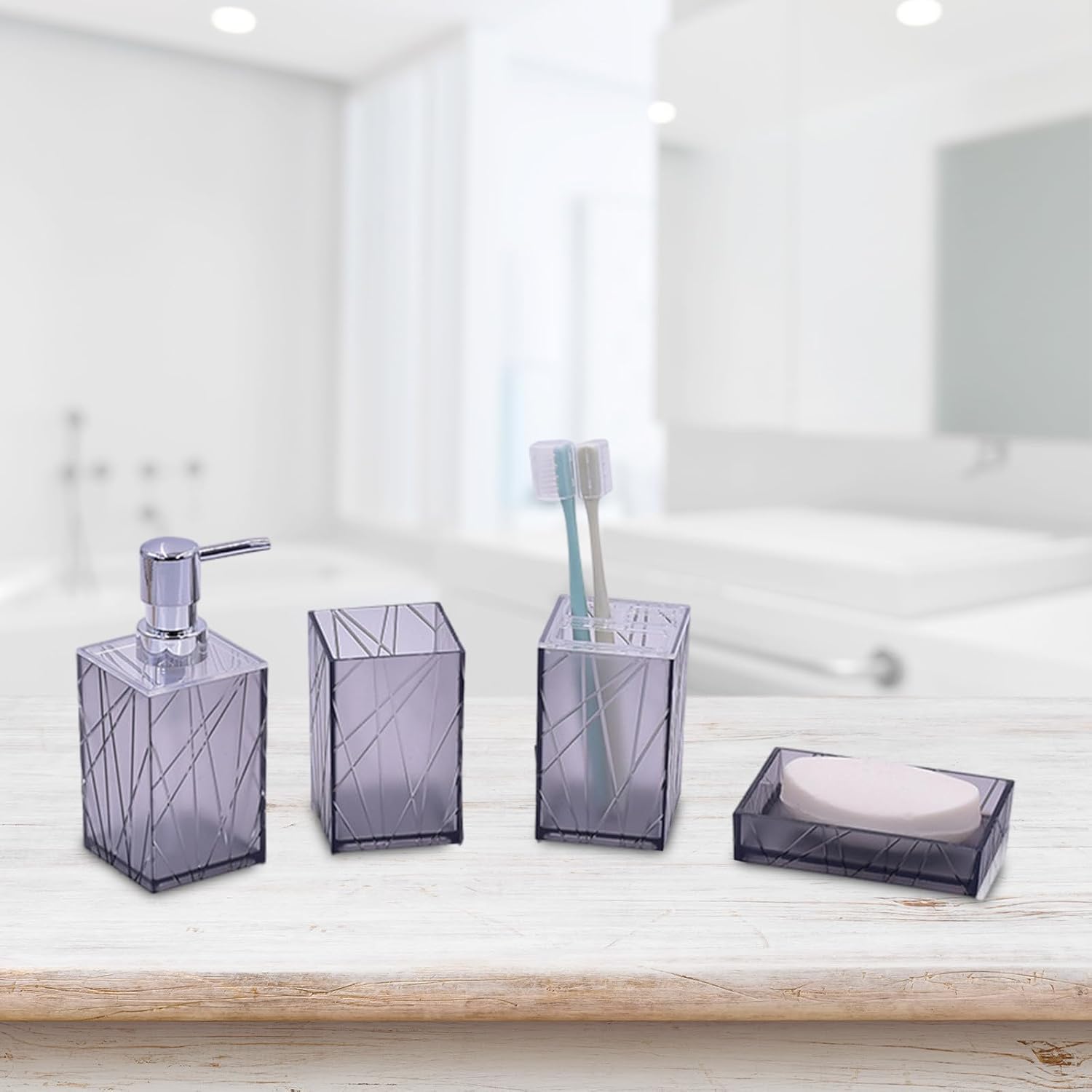 Kakasi 4 Piece Gray Bathroom Accessory Set