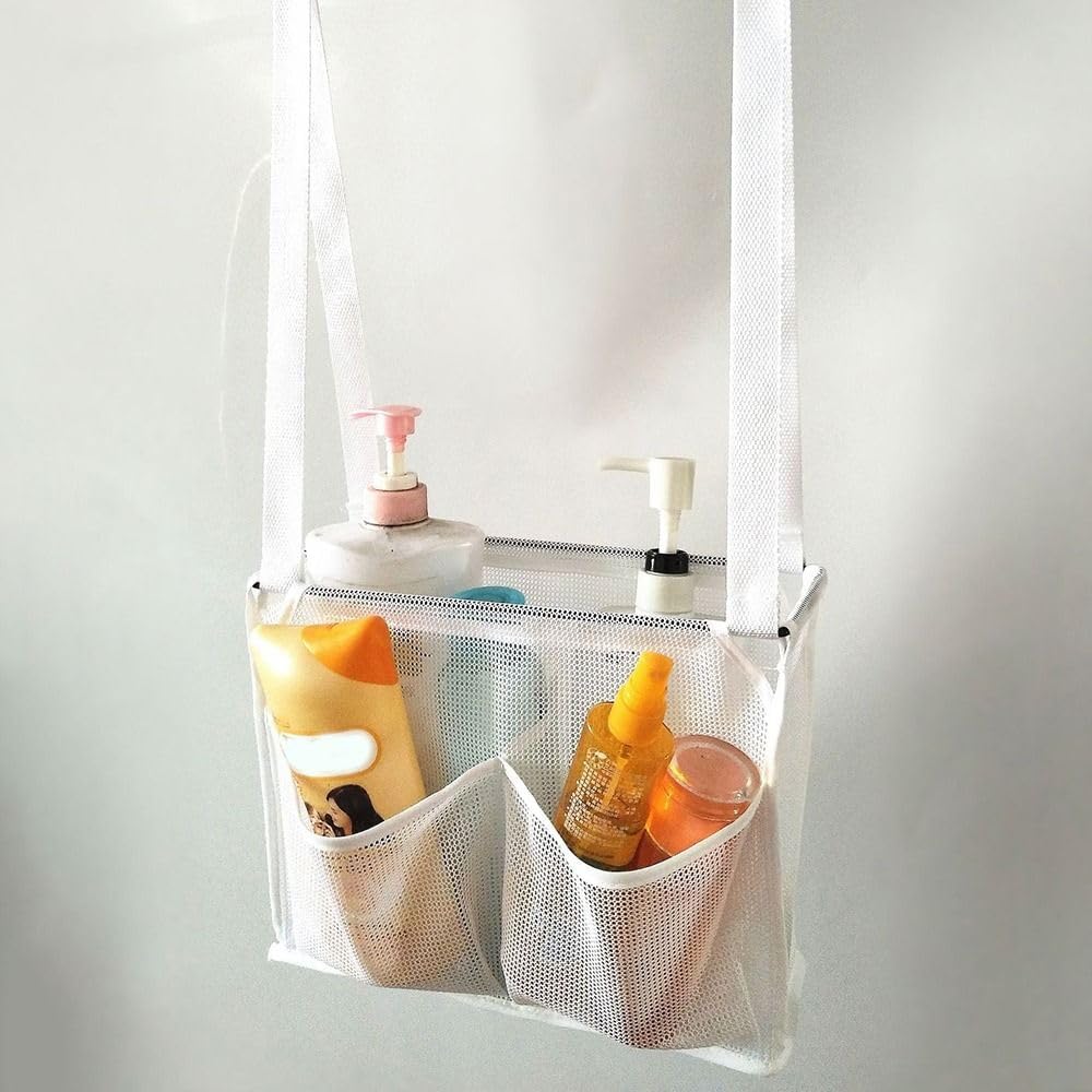 Portable Hanging Mesh Bag with 2 Hooks and 4 Pockets 1