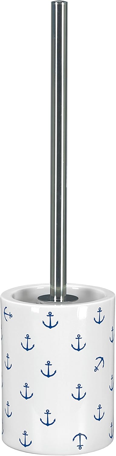 Stoneware Toilet Brush Holder with Anchor Design