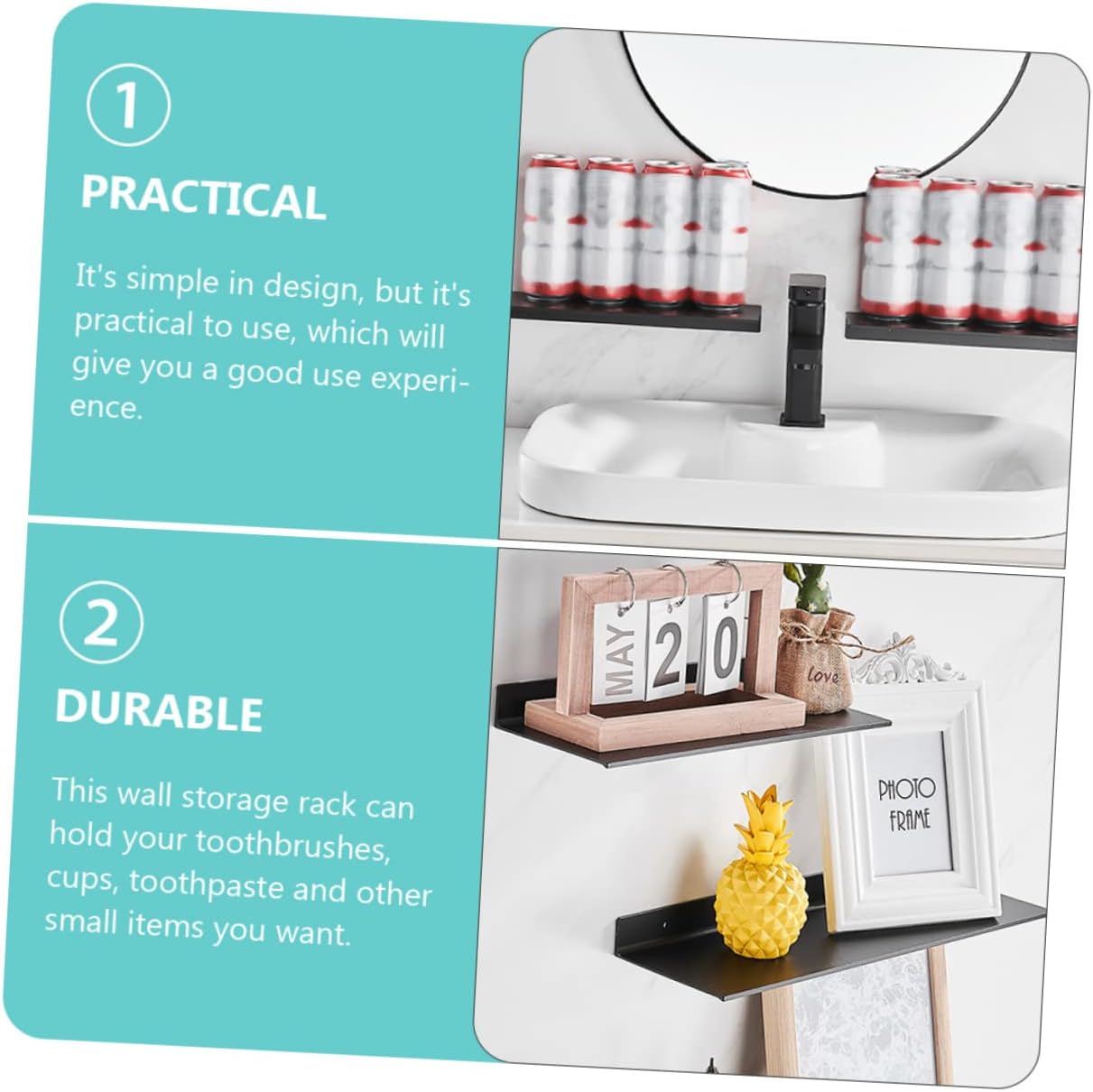 Garneck Wall Mounted Shower Caddy Non-punch Aluminum Storage Rack