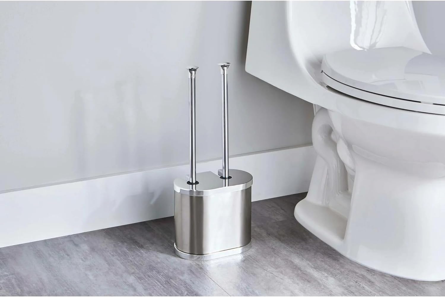 Brushed Nickel Toilet Brush and Plunger Set
