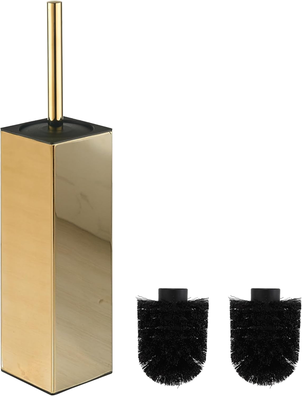 BGL Square Toilet Brush with Gold Holder and 2 Brush Heads
