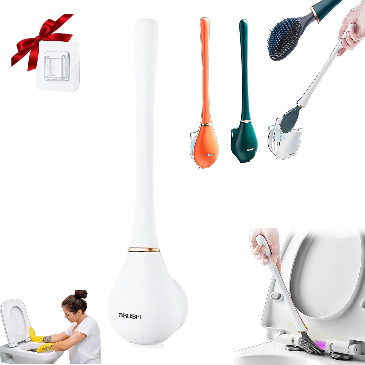 Modern Flexible Silicone Toilet Brush and Holder Set White