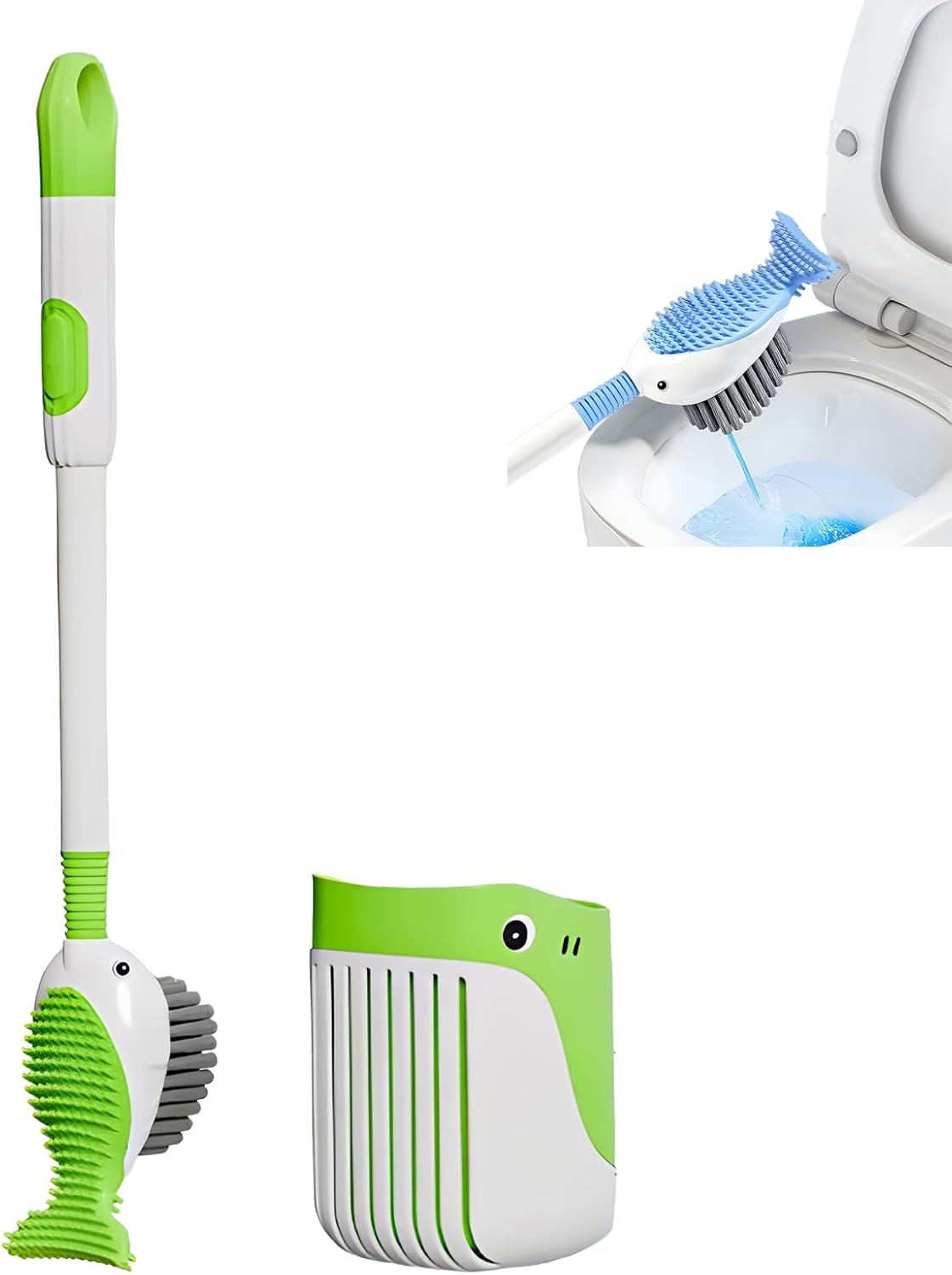 AGWIM Whale Design Suction Cup Toilet Brush Set Green