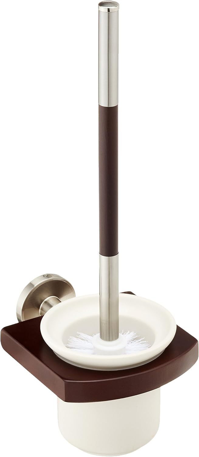 Solid Wood Ceramic Cup with Zamak Toilet Brush Holder