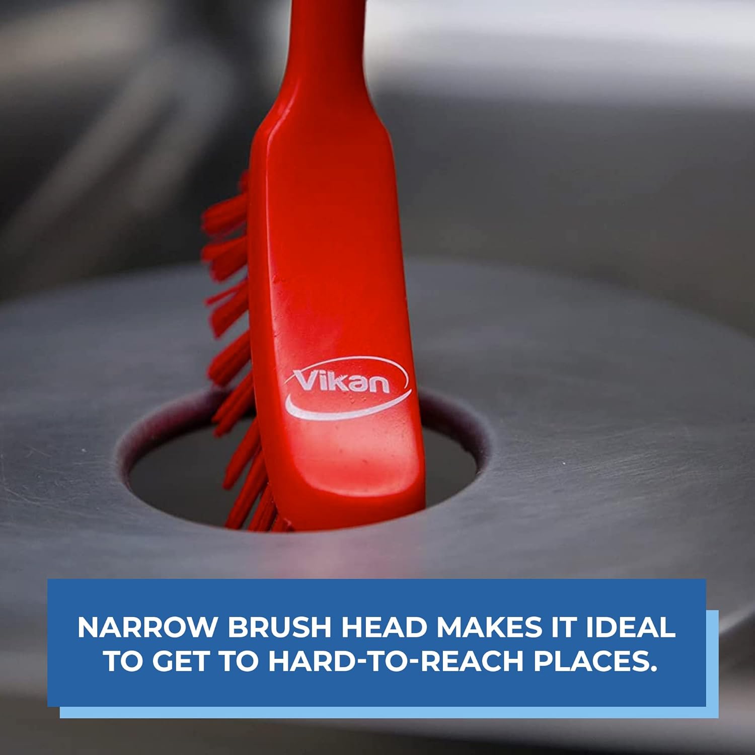 Vikan Fine Dish Brush - 11 Inch Blue Heavy-Duty Narrow