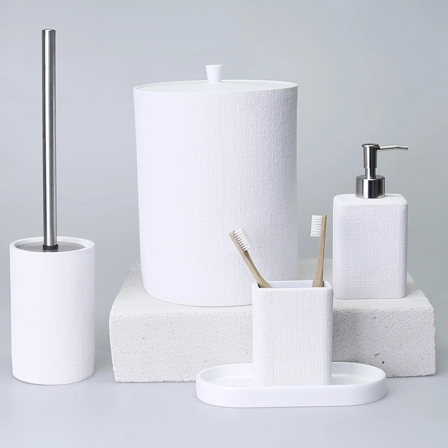 Linen Model Toilet Brush with Holder White 1