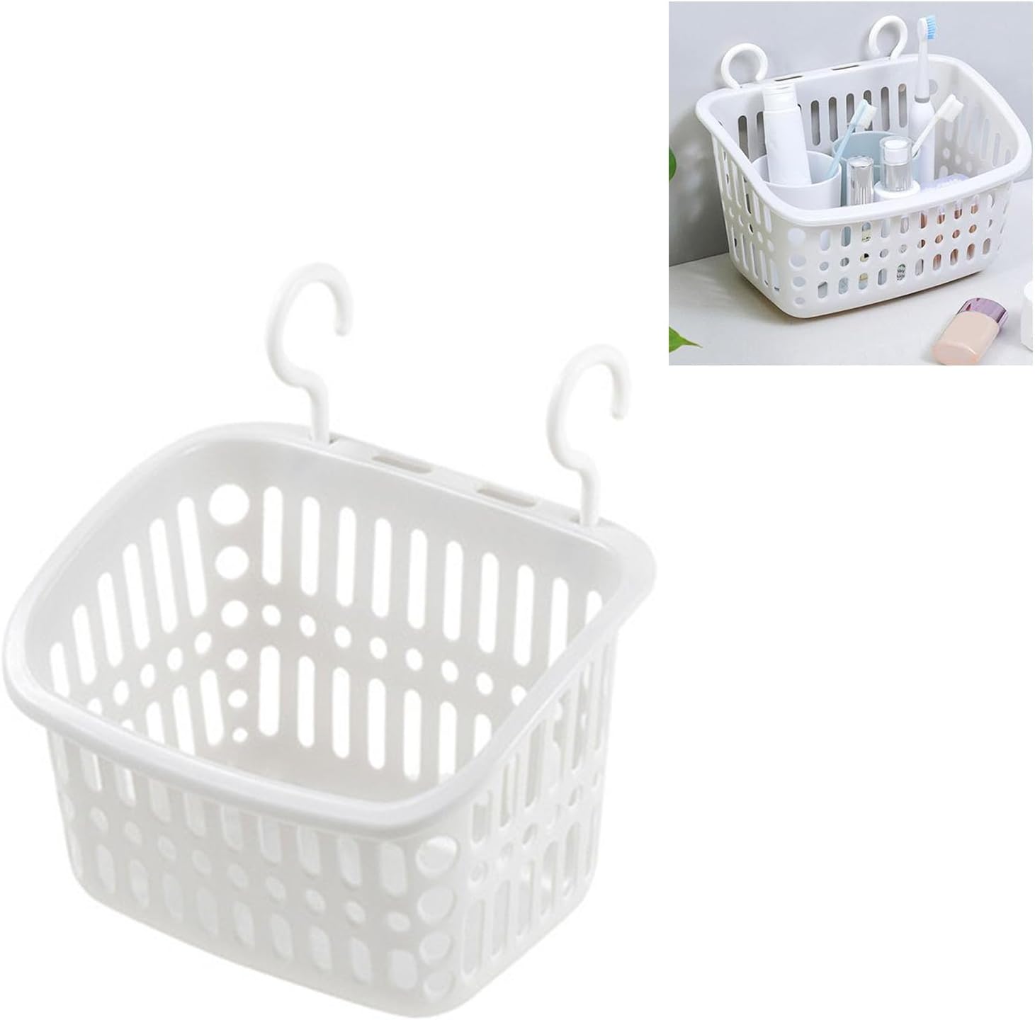 Plastic Hanging Shower Caddy with Draining Holes White 1