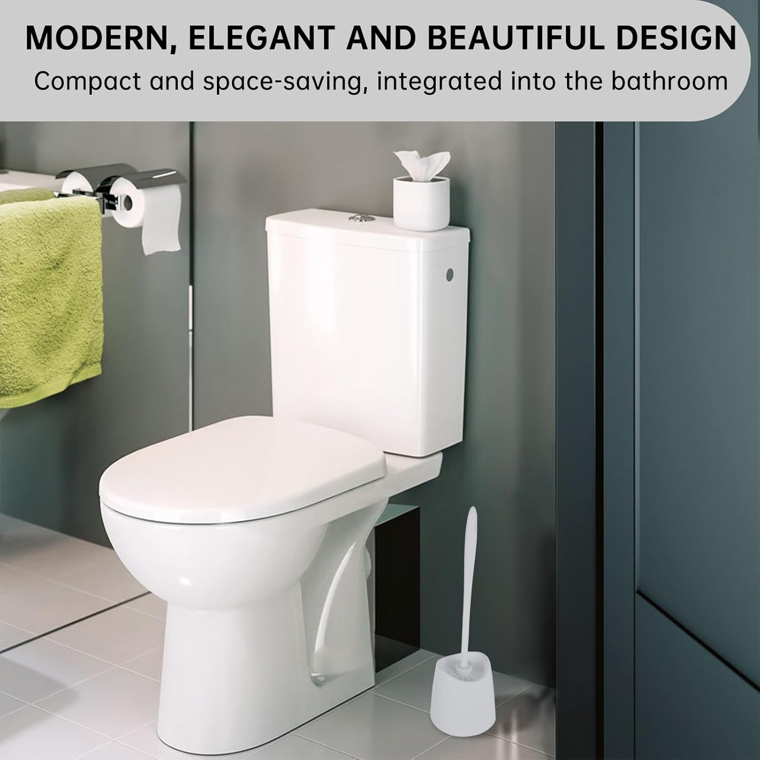White Toilet Brush Holder for Space-Saving Storage