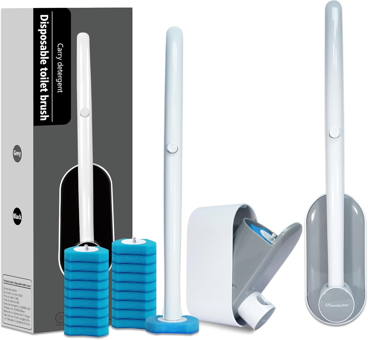 2Pack Toilet Brush and Holder with 16 Refills and Scrubbing Solution