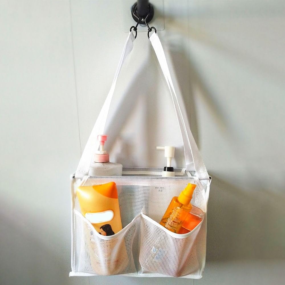 Portable Hanging Mesh Bag with 2 Hooks and 4 Pockets 1