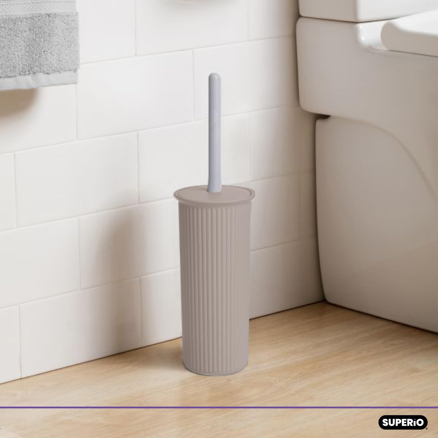 Superio Decorative Toilet Brush with Holder Set Taupe