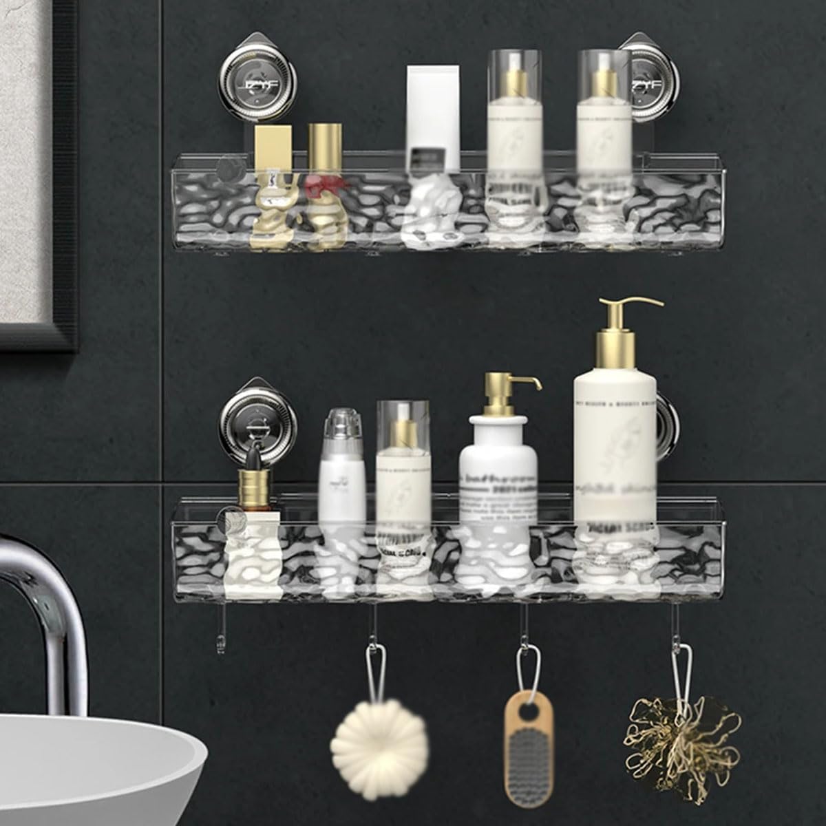 VSERM Clear Suction Cup Storage Shelf No Drill Bathroom Caddy 1pc Rectangle