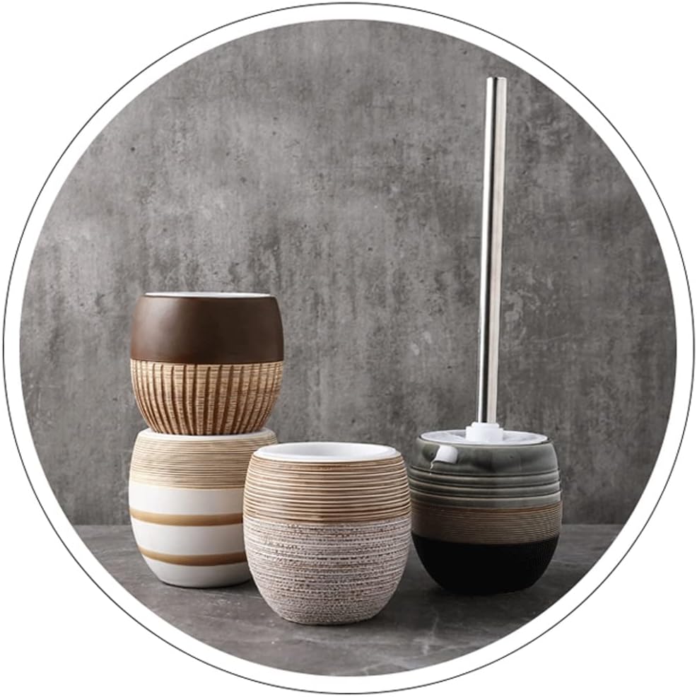 Retro Toilet Brush with Ceramic Holder and Long Handle