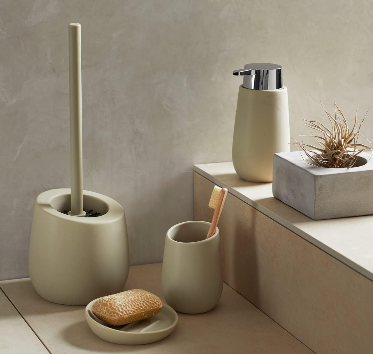Wenko Badi Toilet Brush Holder - Ceramic Beige 135 x 38 x 135 cm