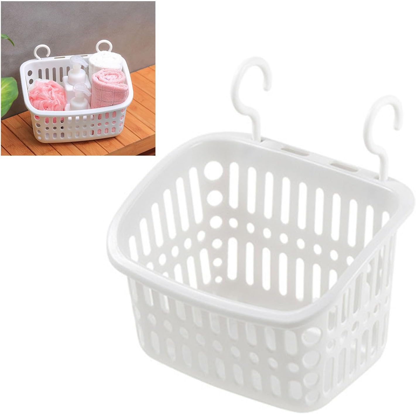 Plastic Hanging Shower Caddy with Draining Holes White 1
