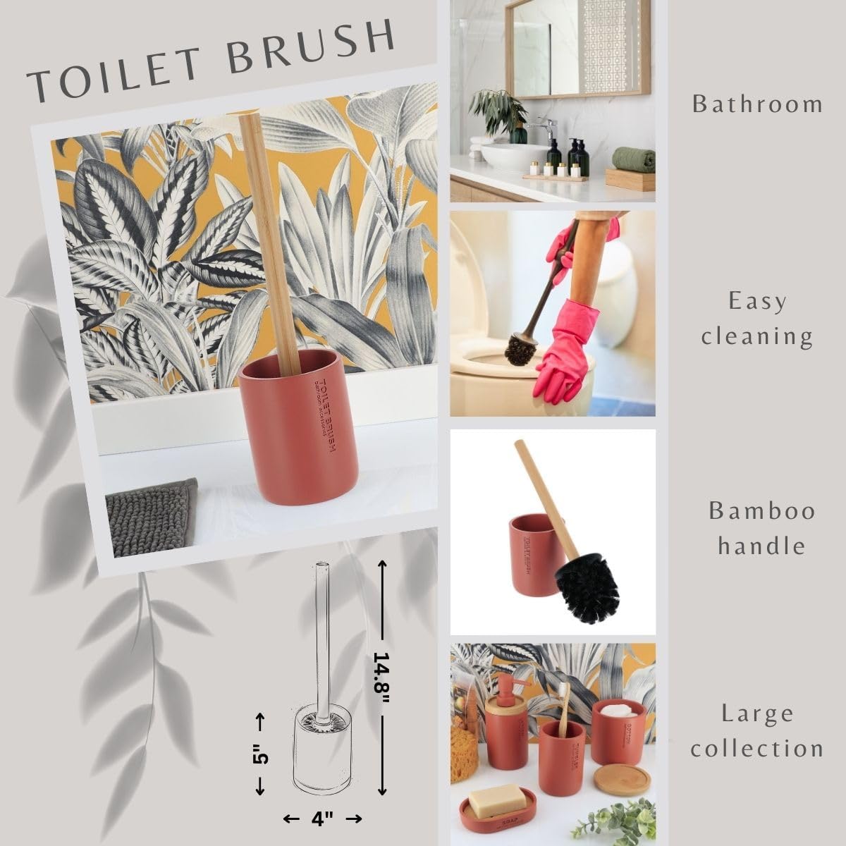 Compact Terracotta Toilet Brush Set with Bamboo Handle 1
