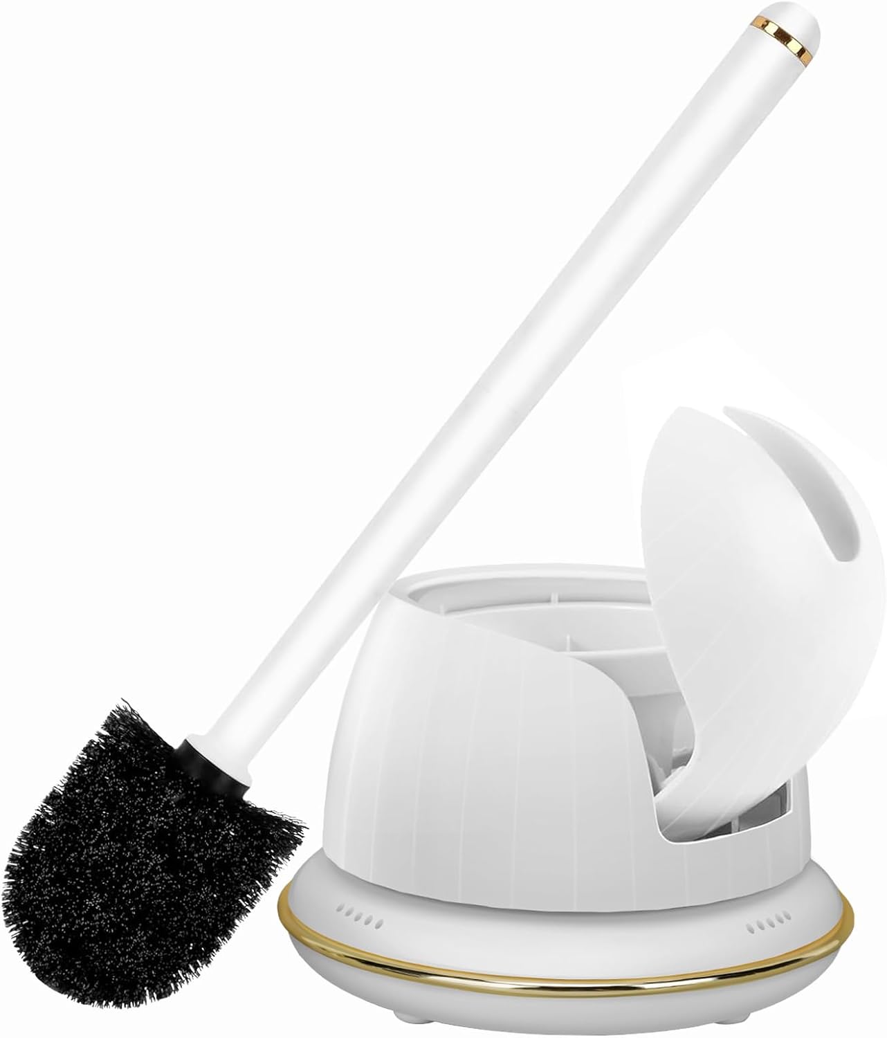 NairSnow Gold and White Toilet Brush Set with Auto-Opening and Ventilated Base