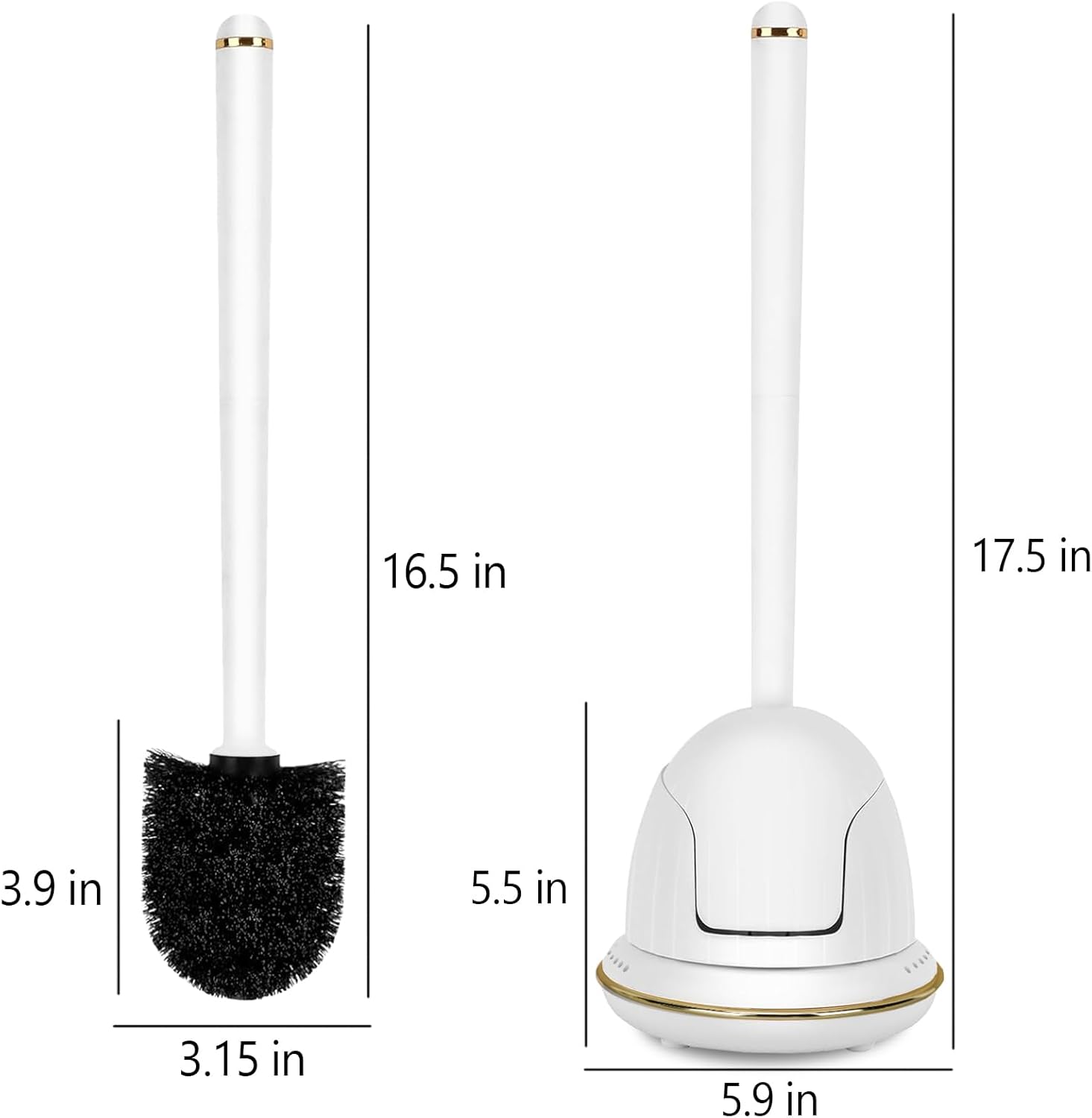 NairSnow Gold and White Toilet Brush Set with Auto-Opening and Ventilated Base