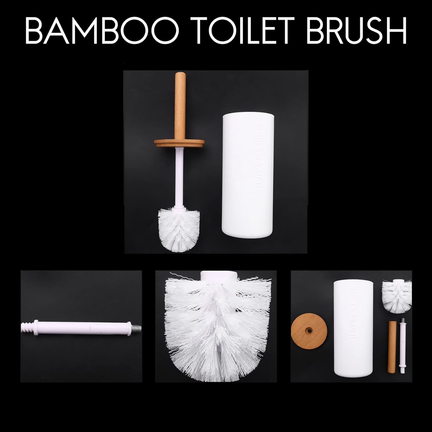 Bamboo Toilet Brush Set with Base Holder White