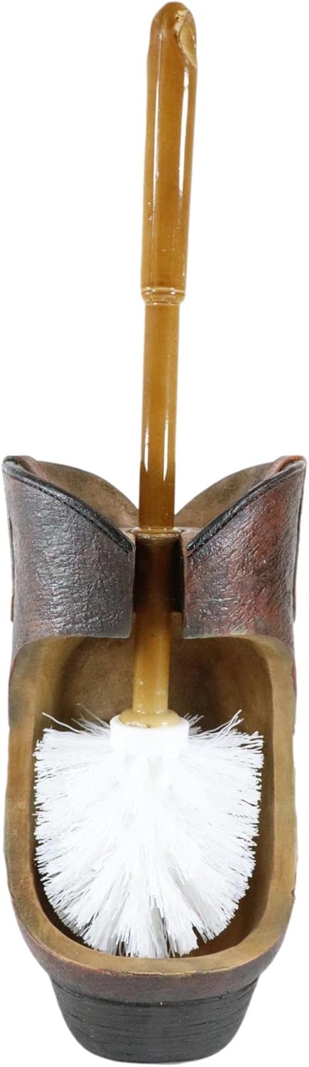 Ebros Gift Rustic Cowboy Boot Toilet Brush Set 2 Piece