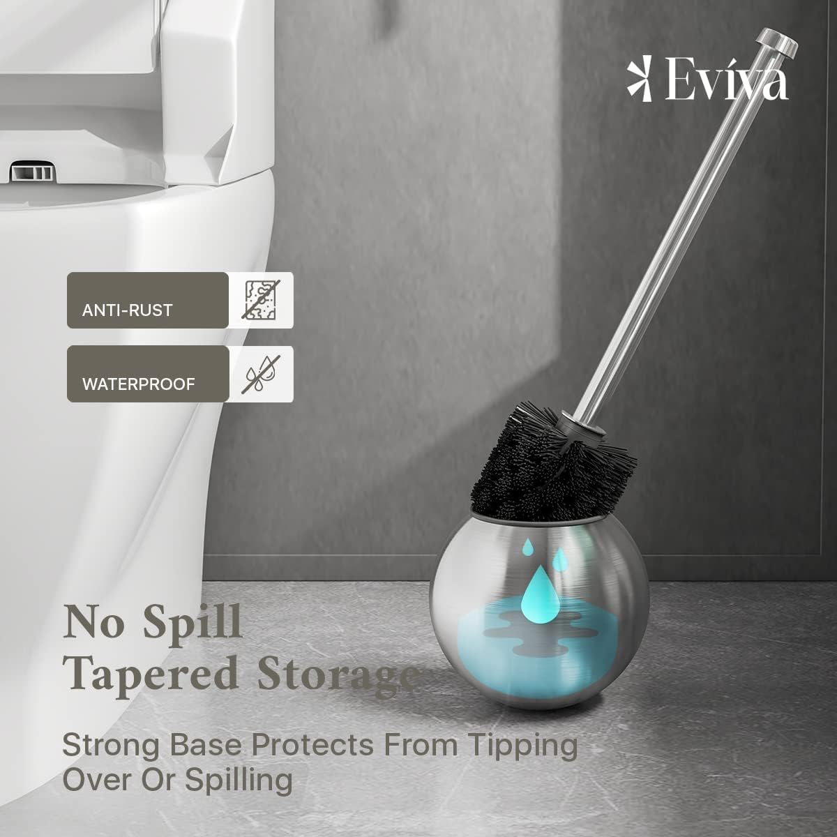 Eviva Toilet Brush and Holder Stainless Steel 1