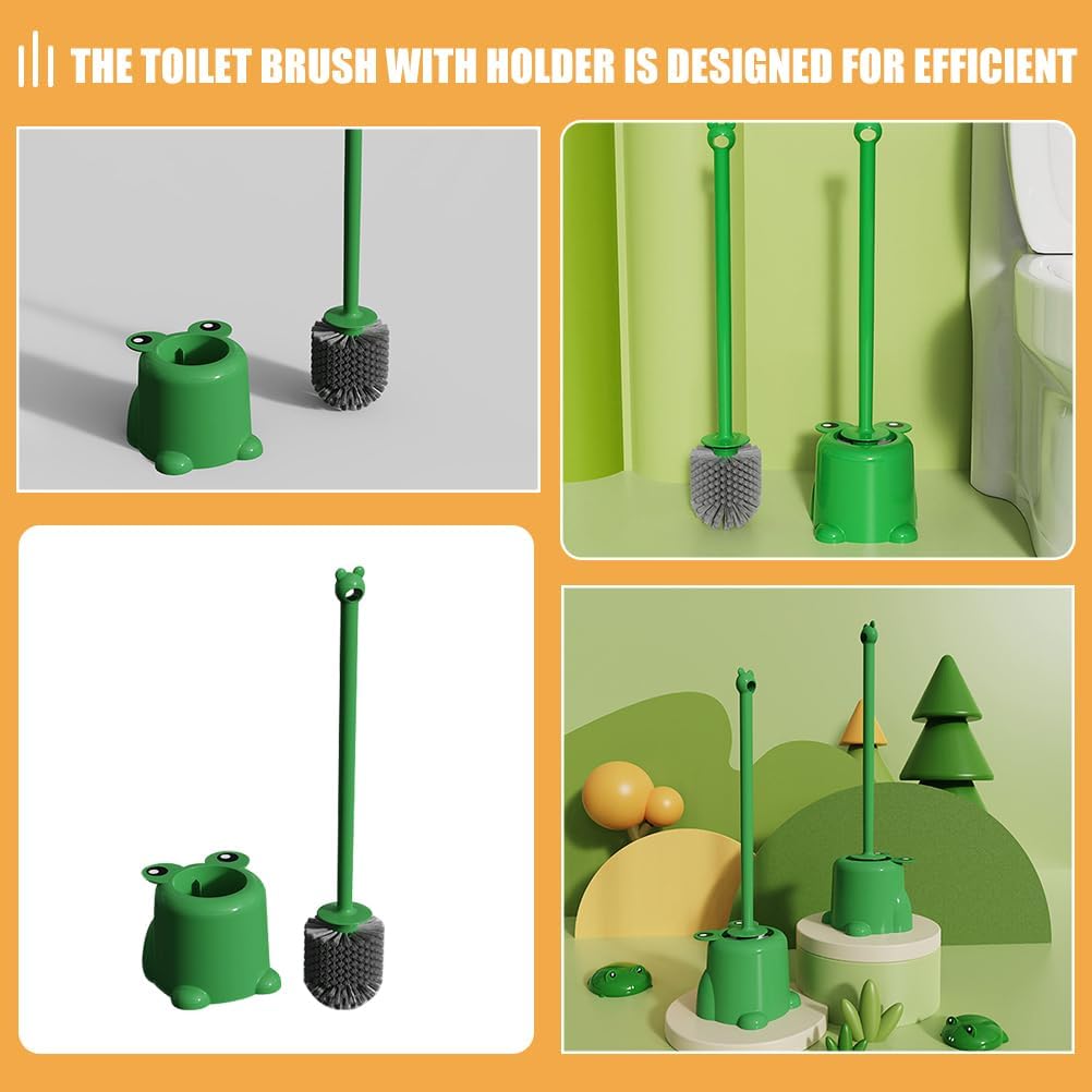 Frog Toilet Bowl Brush and Holder Set Green