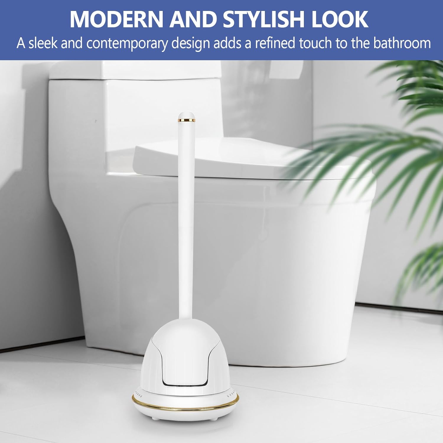 NairSnow Gold and White Toilet Brush Set with Auto-Opening and Ventilated Base