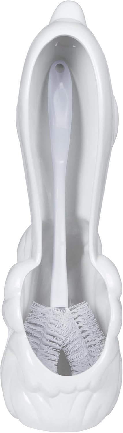 Dolphin Ceramic Toilet Brush Holder with Plastic Brush Set - White