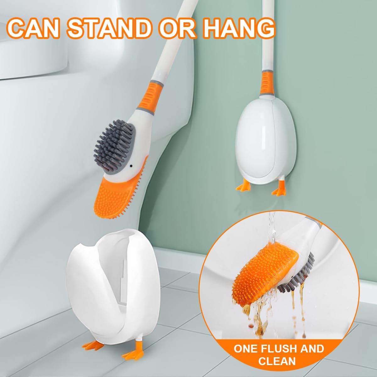 Diving Duck Toilet Brush with Wall Holder Silicone and TPR Design