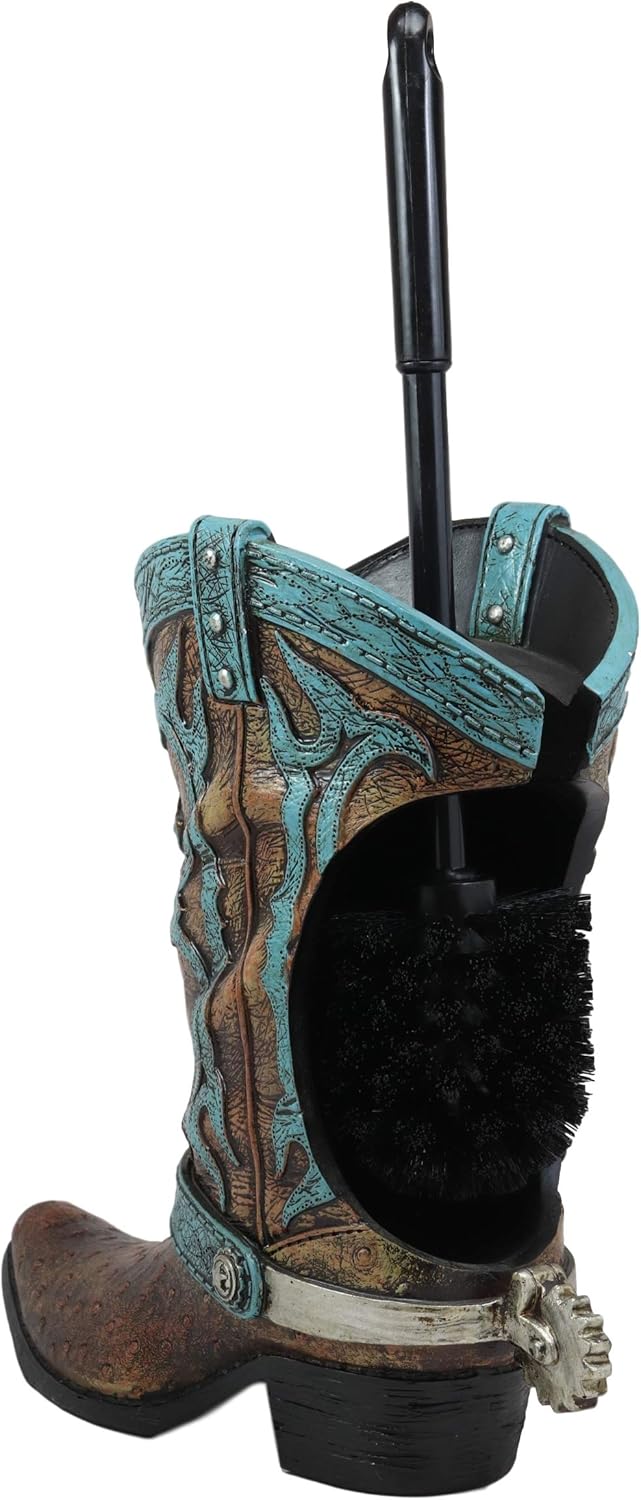 Ebros Rustic Western Cowboy Boot Toilet Brush Set 2 Piece