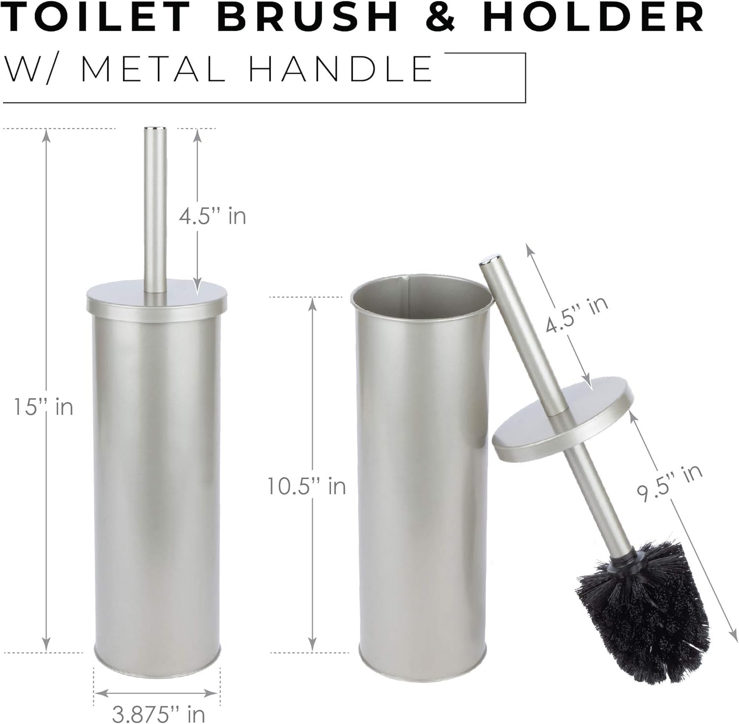 JS Jackson Supplies Sleek Toilet Brush with Metal Handle - Brushed Nickel