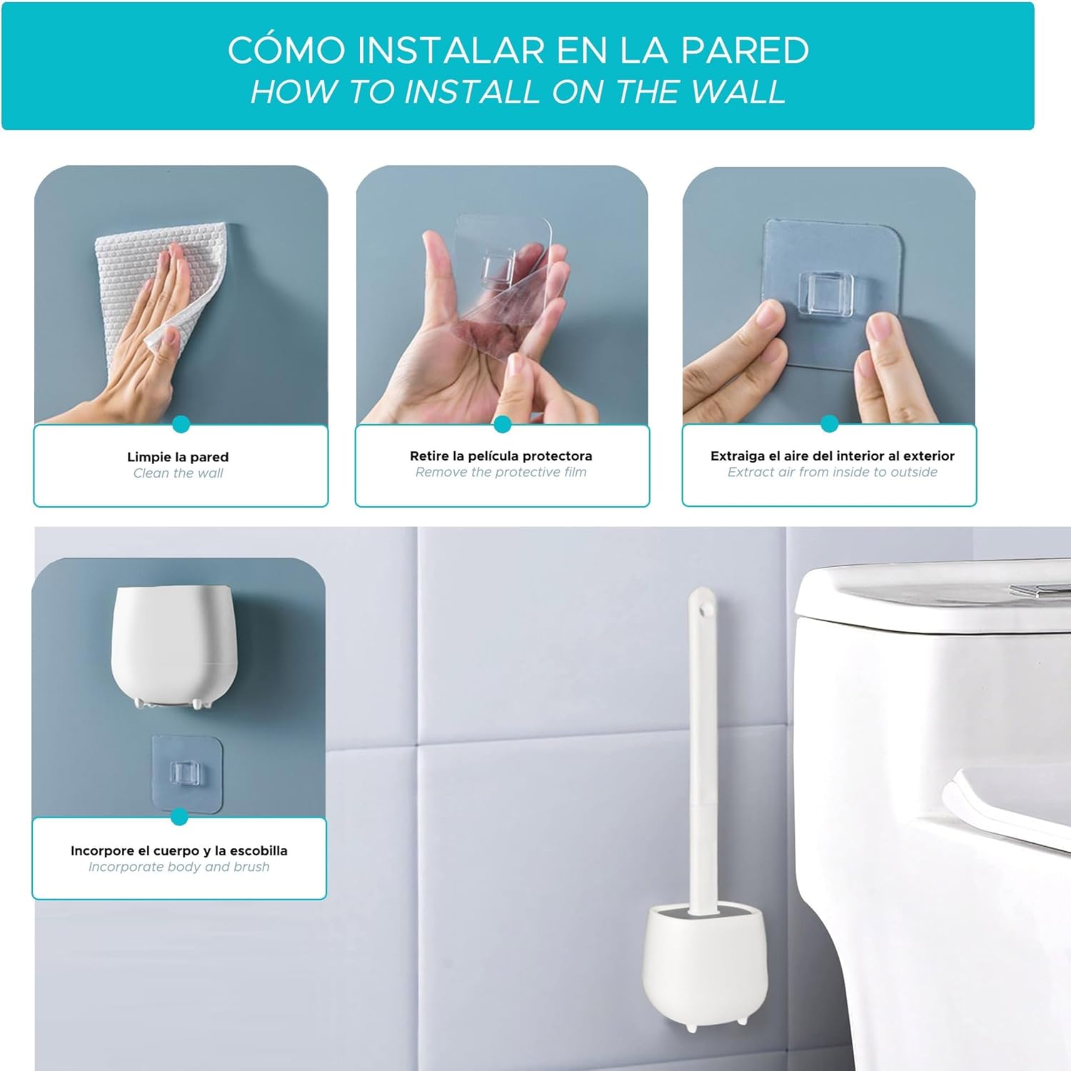 WELL HOME Toilet Brush and Holder White 360 Deep Cleaning