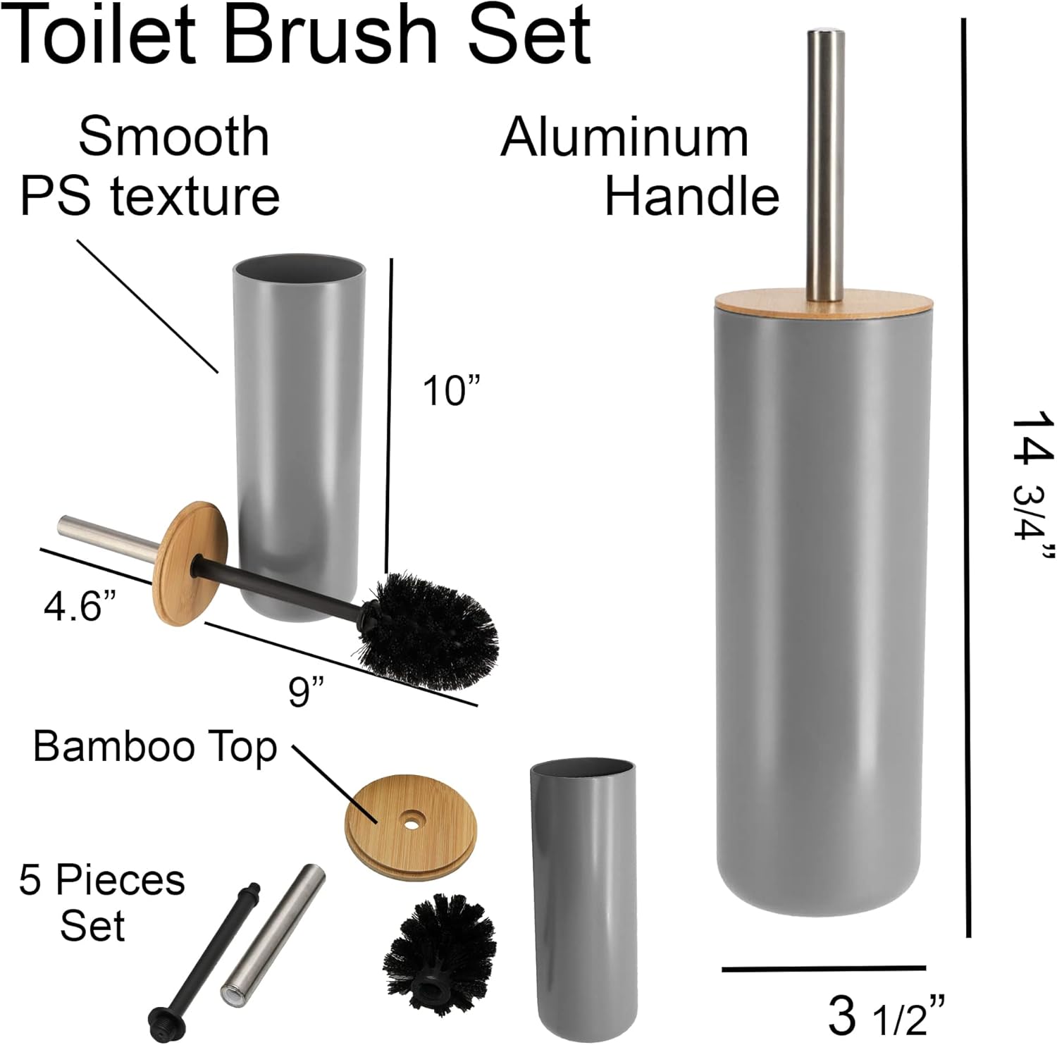 TENDANCE Gray Bamboo Toilet Brush Holder Set