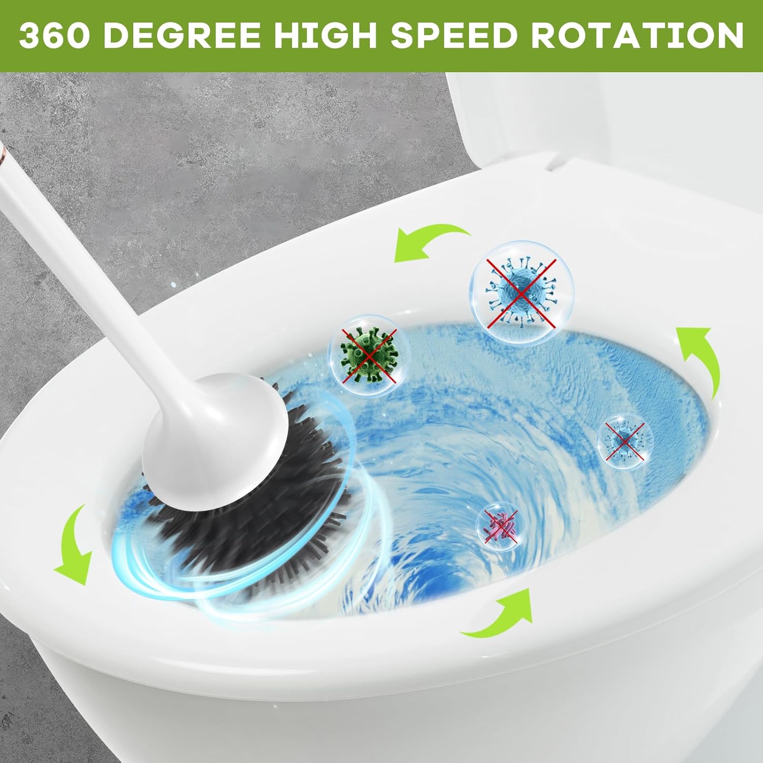 Electric Toilet Brush with Self-Cleaning Light and Ventilated Base 1
