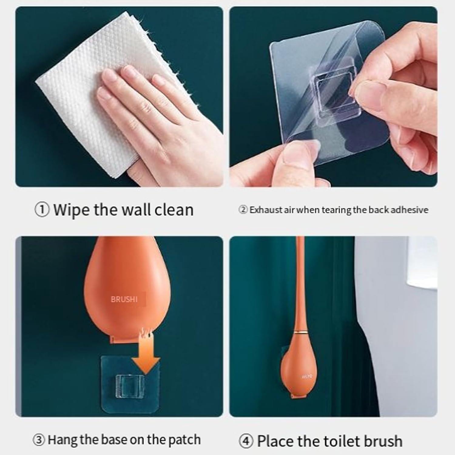 Modern Flexible Toilet Brush with Wall Mount Holder Orange