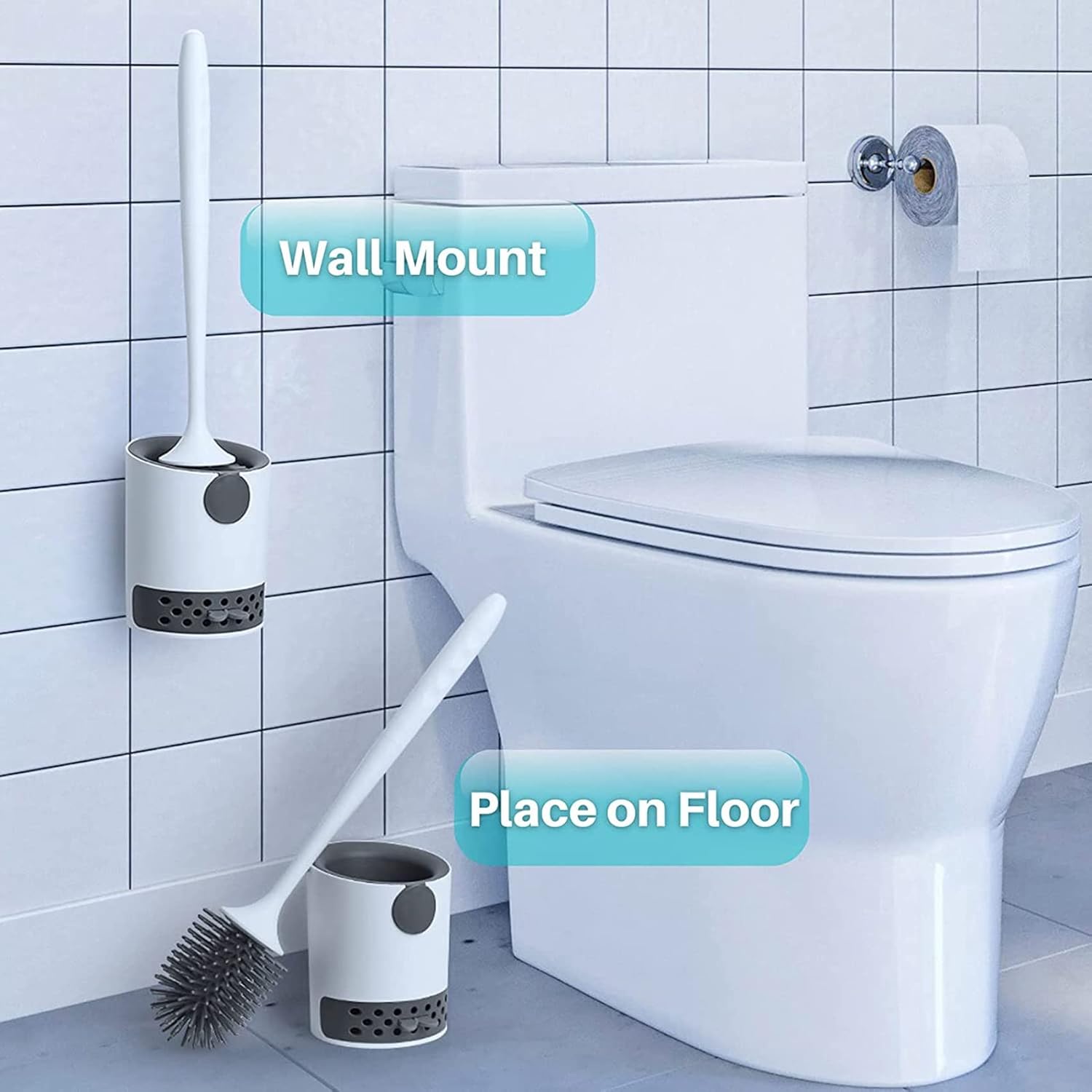Nicfaky 2X Toilet Brush with Holder Set