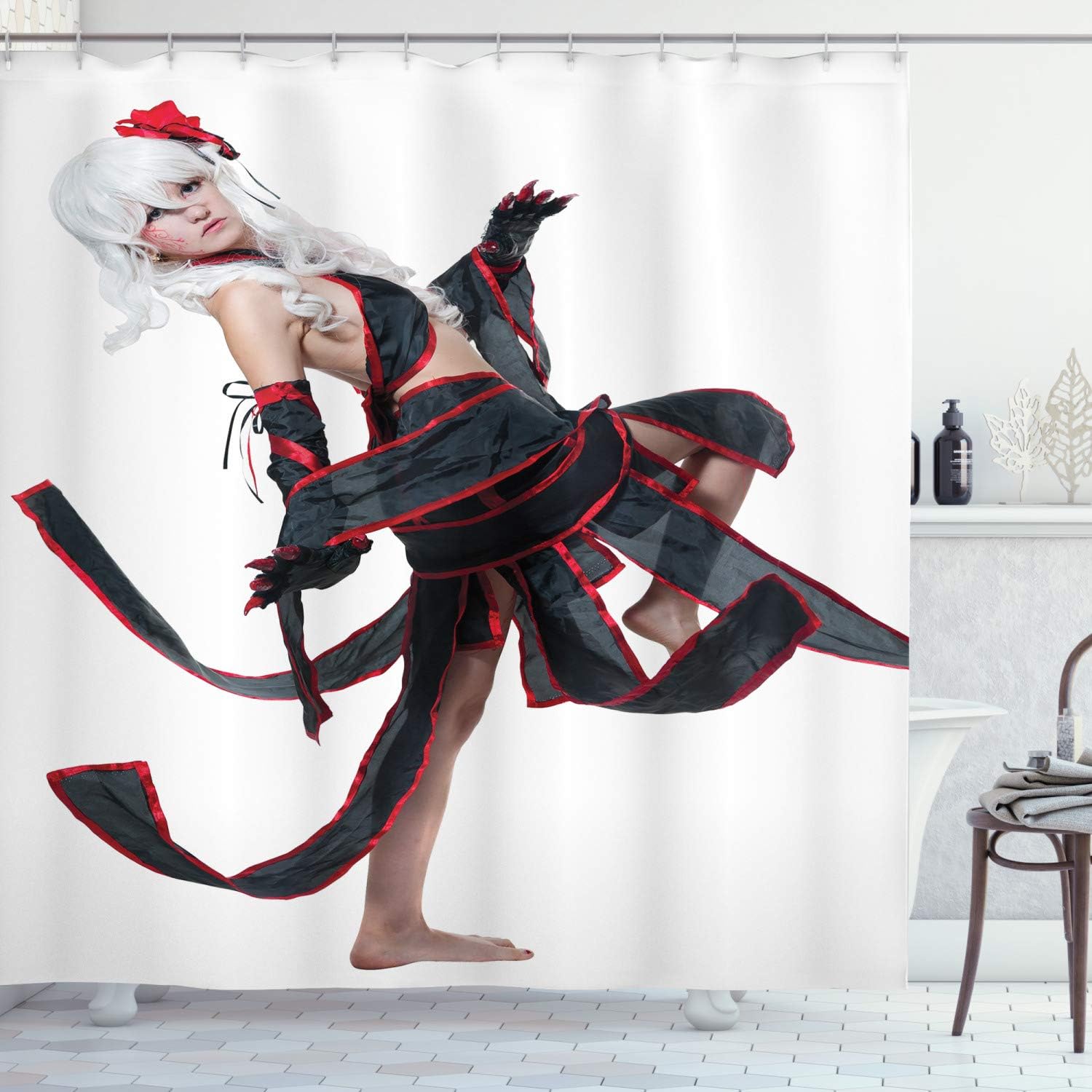 Ambesonne Anime Warrior Girl Shower Curtain Set
