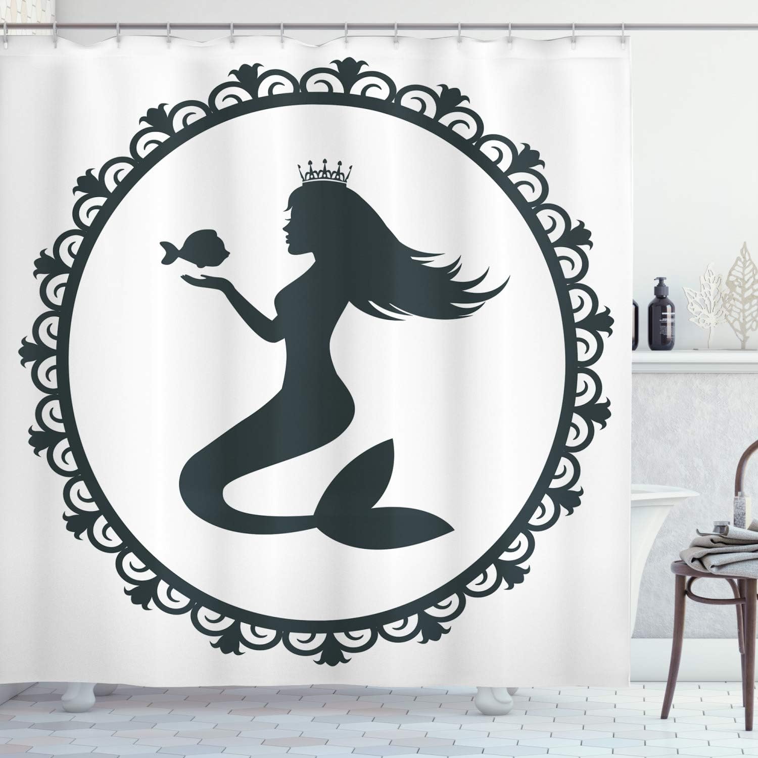 Ambesonne Mermaid Shower Curtain Set with 12 Hooks