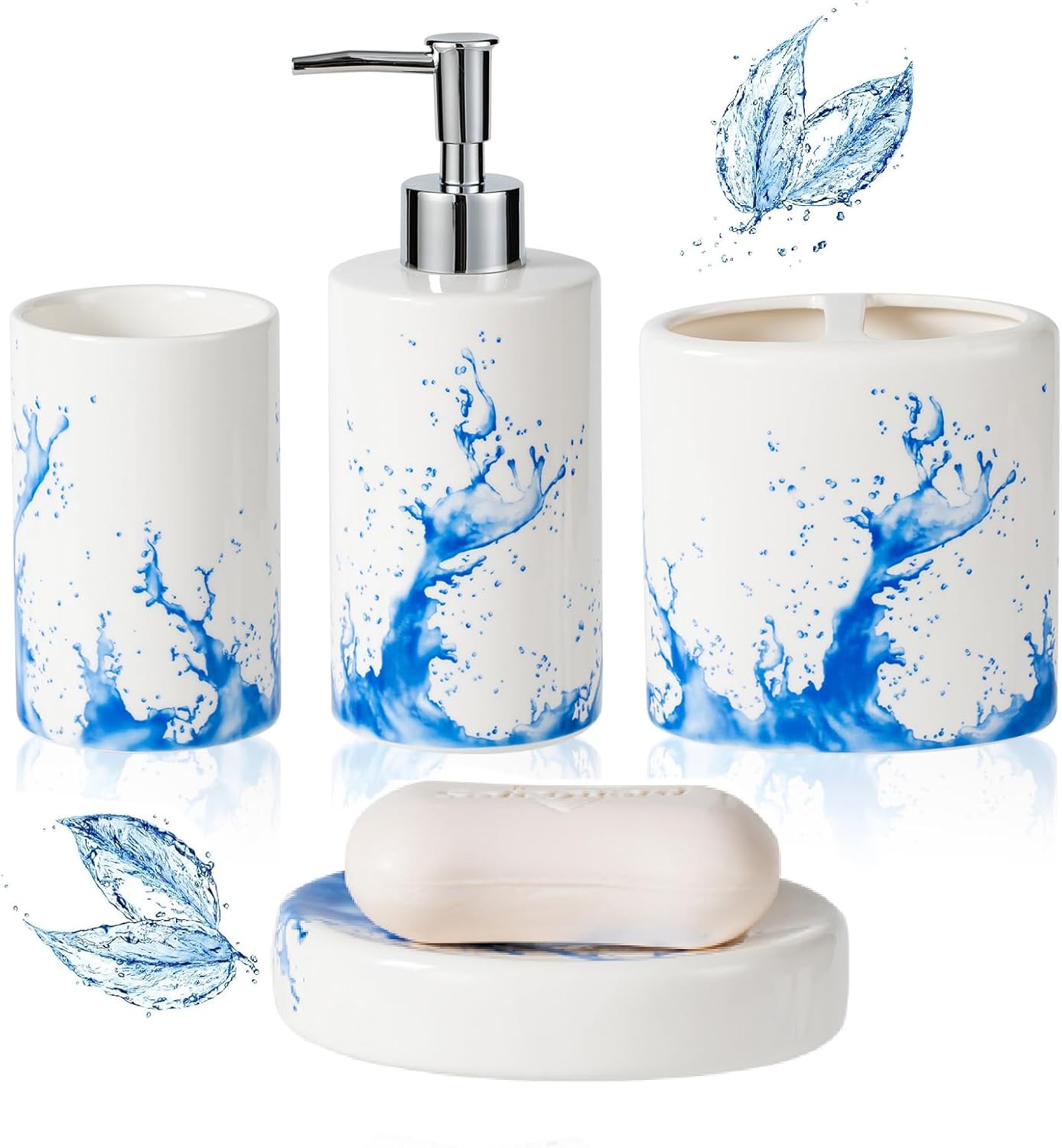 Blue Watercolor Bathroom Accessory Set of 4
