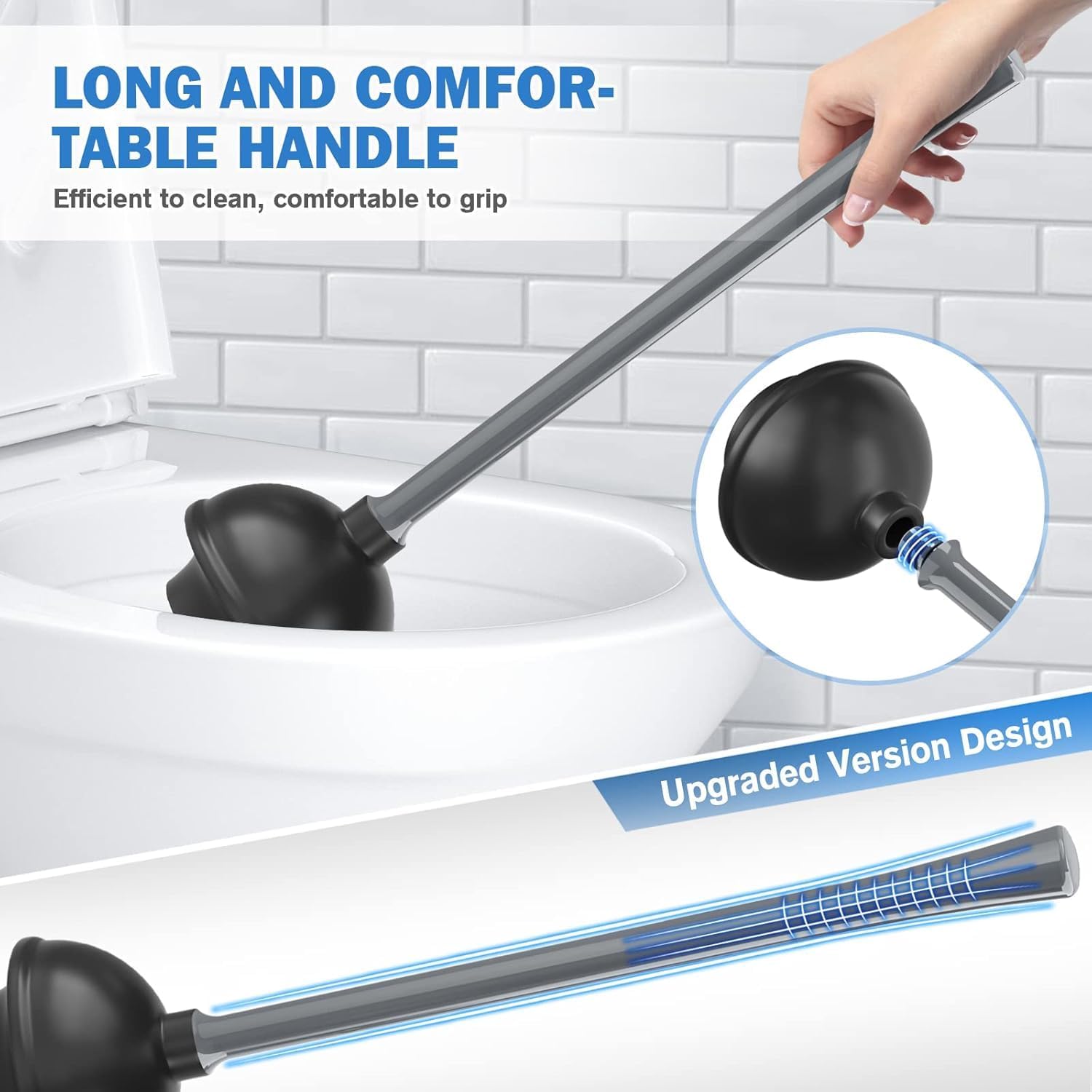 Heavy Duty Toilet Brush and Plunger Set - Black