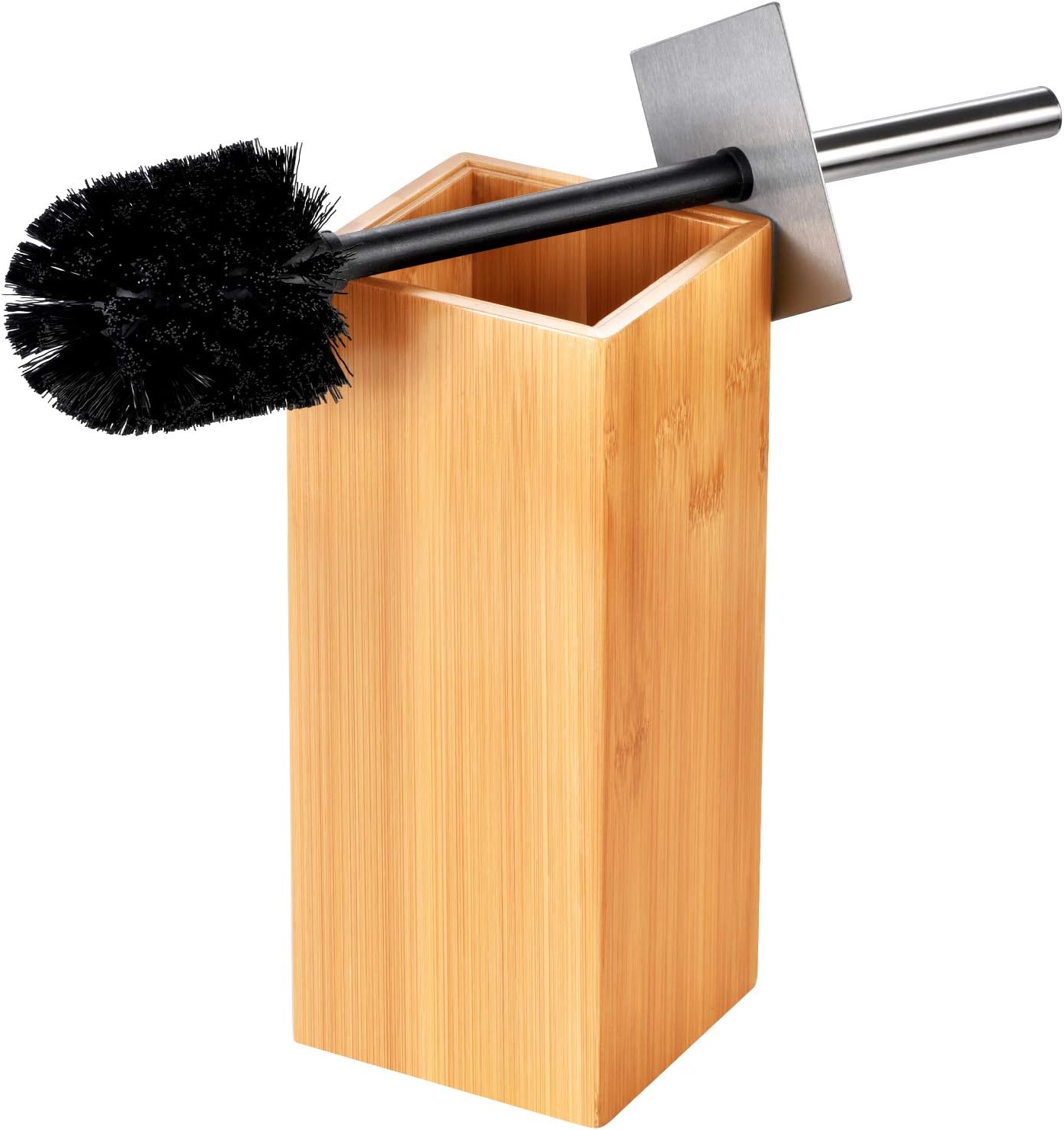 Deluxe Toilet Brush with Bamboo Holder and Stainless Steel Handle