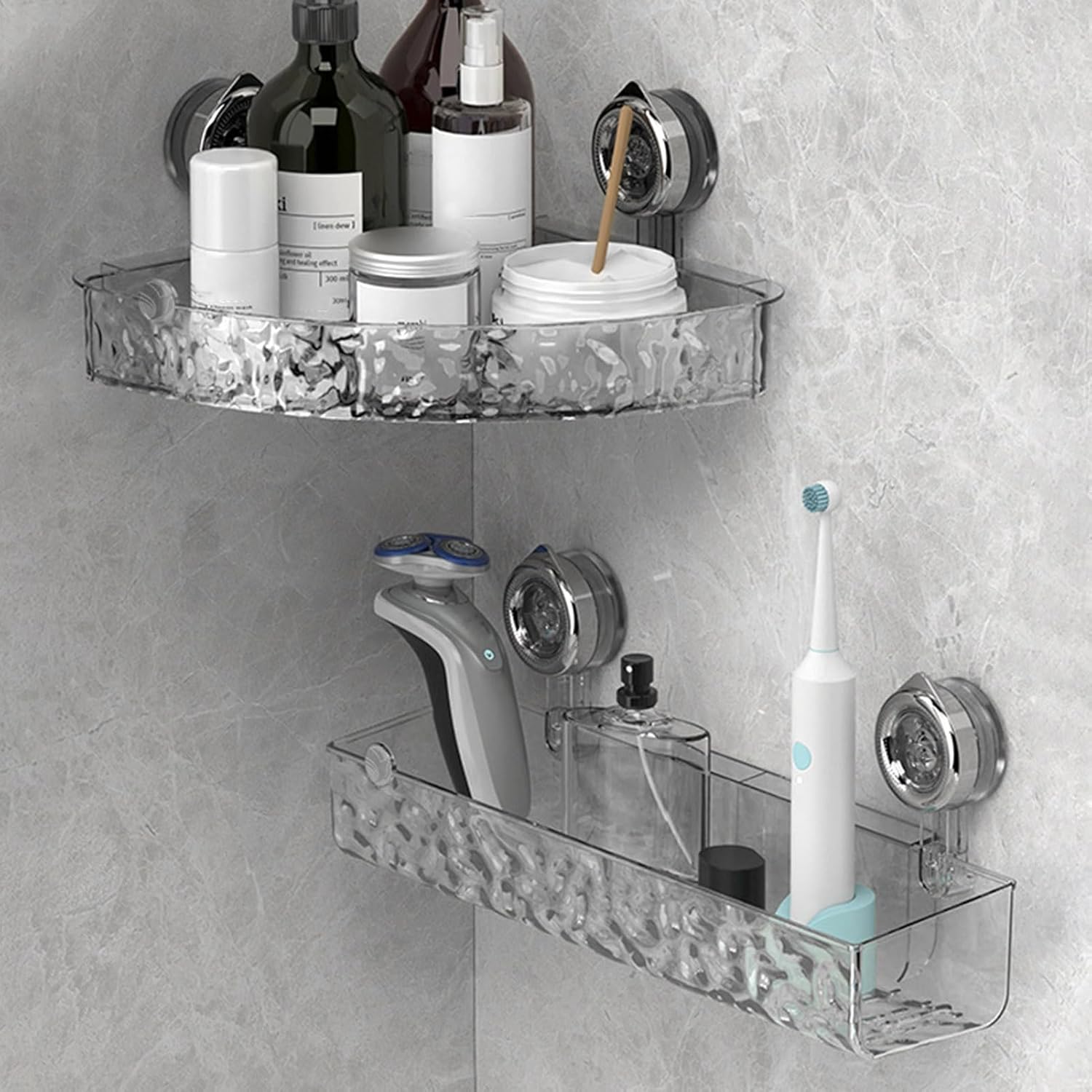 JENPECH Suction Cup Shower Caddy Clear Wall Organizer Grey 2