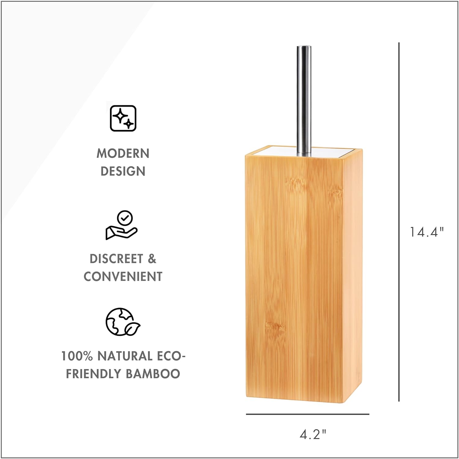 Deluxe Toilet Brush with Bamboo Holder and Stainless Steel Handle