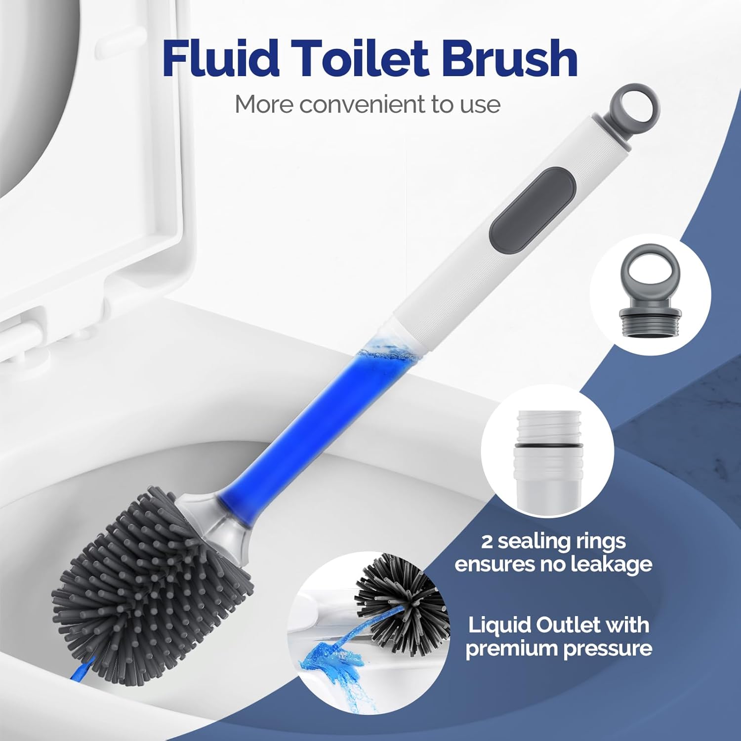 Hamitor Toilet Brush Holder Set with Silicone Brush and Refillable Handle