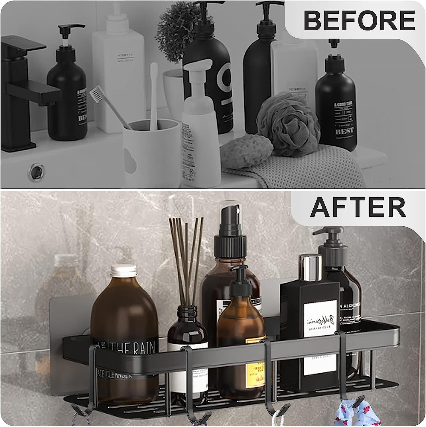SAYUUM Adhesive Shower Caddy with 8 Hooks and Storage Cylinder 1
