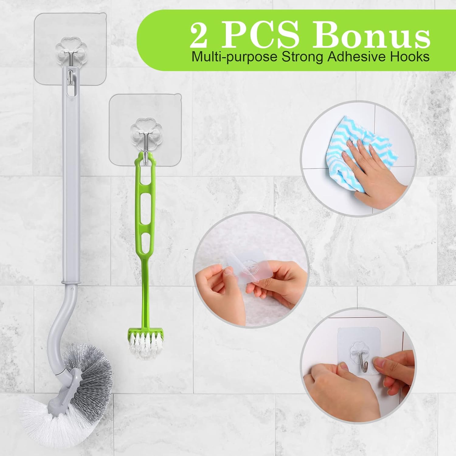 WOBEVB 2Pcs Curved Toilet Bowl Brush with Hooks Green